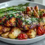 Healthy Easy Sheet Pan Chicken with Spring Veggies: A colorful, nutritious dinner with juicy chicken and fresh spring vegetables, all roasted to perfection on a single pan.