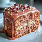 Glistening gold drip adorns this soft Rosé Velvet Cake perfect for celebrations.
