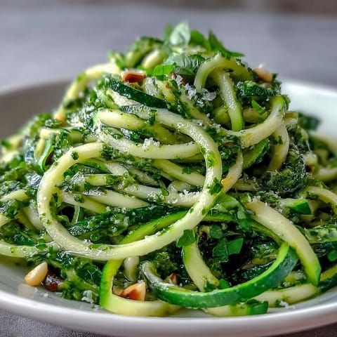 Vibrant zucchini noodles with basil pesto, a healthy Italian-inspired quick dinner.