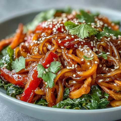 Vibrant Asian-inspired Kelp Noodle Stir-Fry, showing a light, healthy meal.