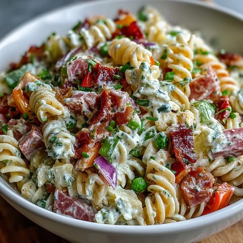Vibrant Hawaiian pasta salad featuring tender ham, juicy pineapple, crisp veggies, and tangy ranch dressing in every bite.