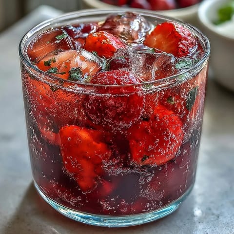 Enjoy this refreshing iced hibiscus berry tea, piled high with juicy fruit.