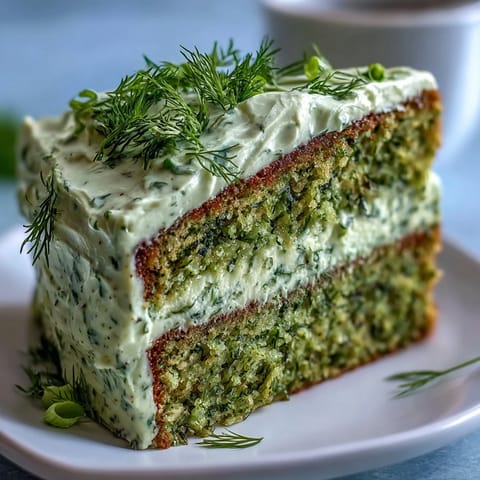 Savory Pickle Cake with dill frosting, a unique appetizer for adventurous foodies.