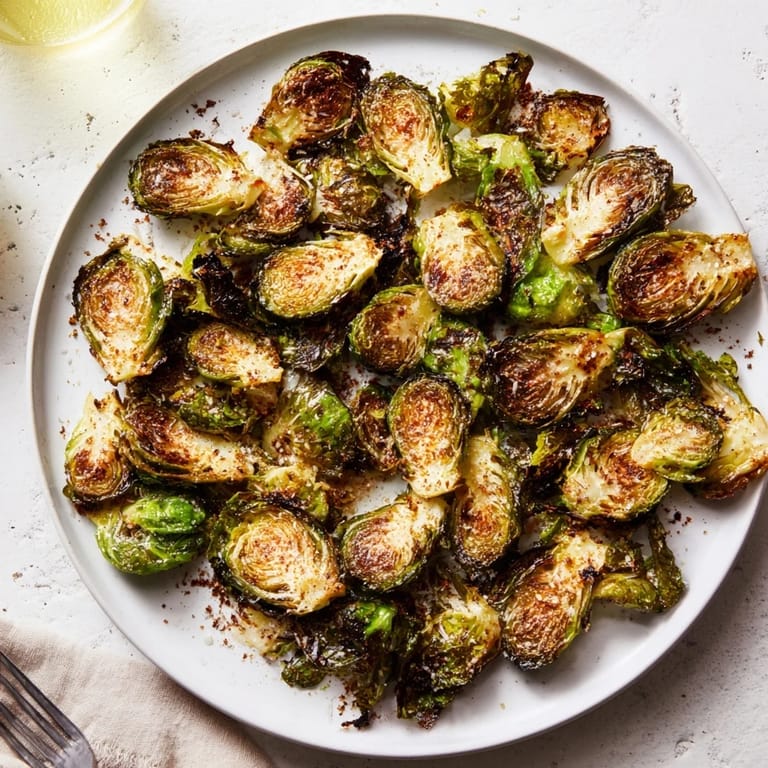 A bowl of Roasted Brussels Sprouts with smoky paprika seasoning, glistening with olive oil.