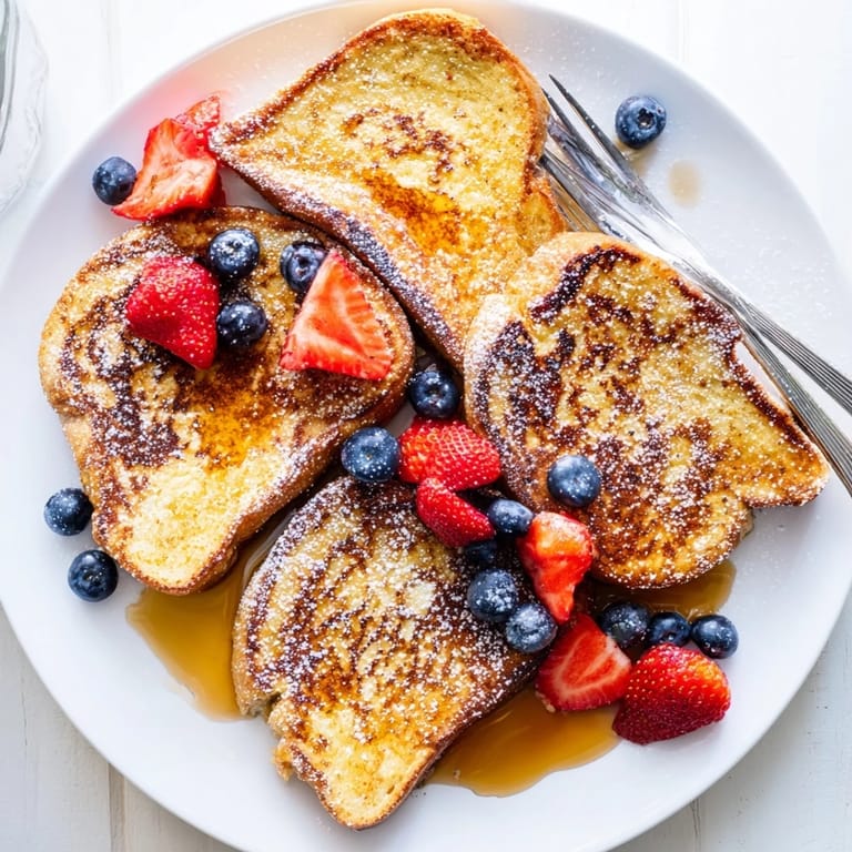 Stack of warm French toast dusted with powdered sugar, ready for a classic American breakfast.