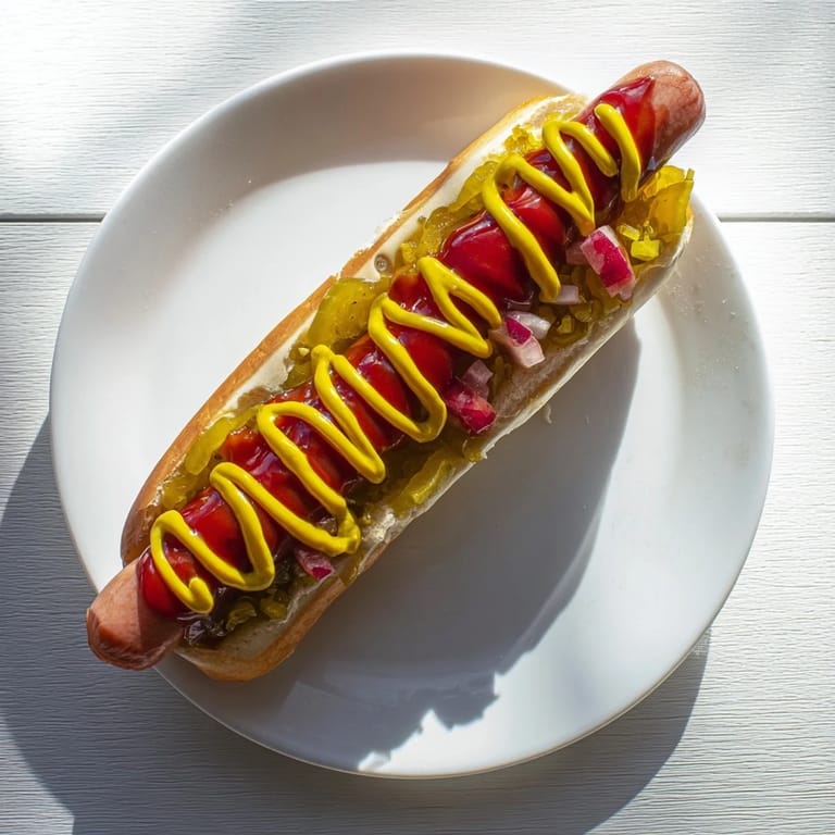 Freshly prepared Hot Dogs featuring frankfurters in soft buns with mustard and ketchup, a quick and easy family dinner idea.