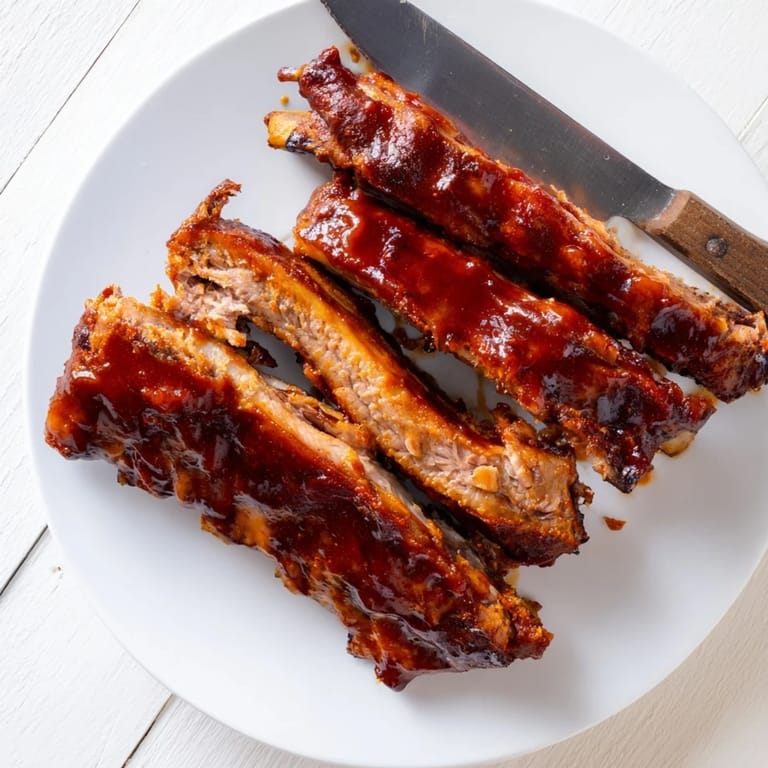 Tender BBQ Ribs fresh from the grill with visible spice rub and rich glaze.