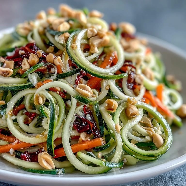 Freshly made Raw Vegetable Noodle Salad garnished with sesame seeds, ready for lunch.