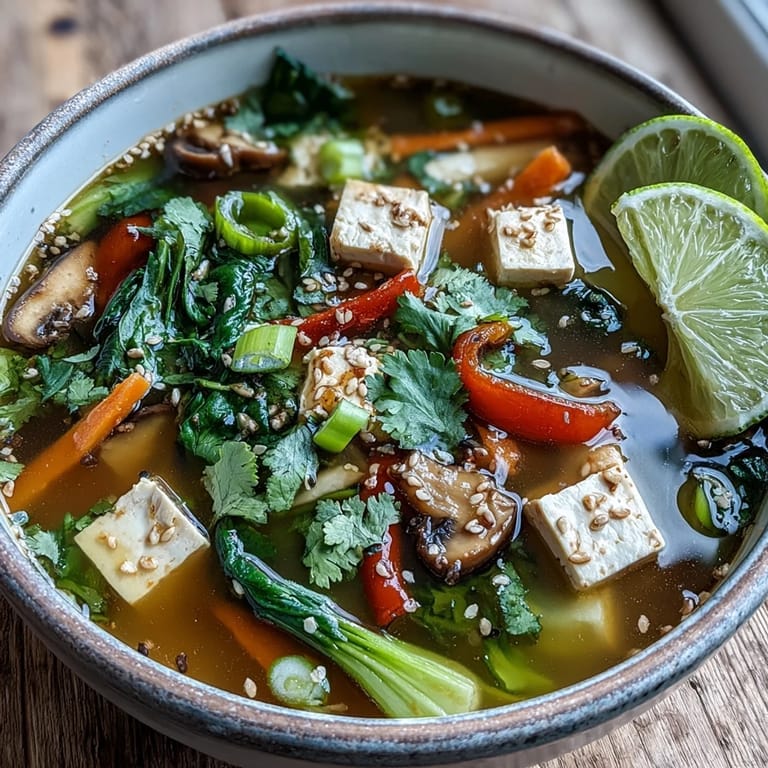 Bright Tofu and Vegetable Soup, a light and flavorful gluten-free lunch classic.