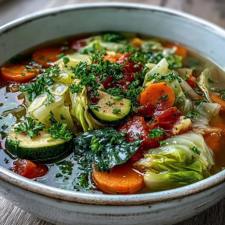 A close-up of vibrant Cabbage Soup ingredients including celery and bell pepper, ready for a quick low-calorie weeknight dinner.