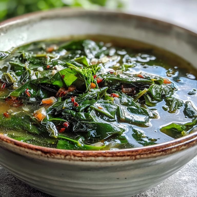 Homemade Swiss Chard Soup served hot with fresh parsley and crusty bread.