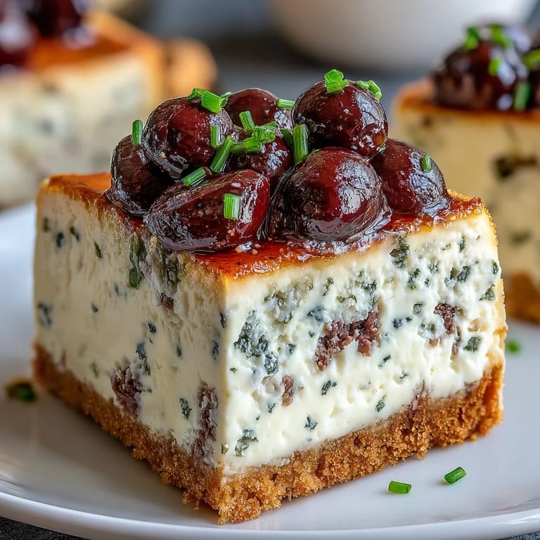 Creamy Kalamata cheesecake appetizer topped with parsley and olive oil, perfect for a Greek-inspired party spread.