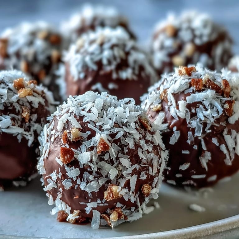 Rich chocolate truffles dusted with powdered sugar, plated elegantly for a dessert party.