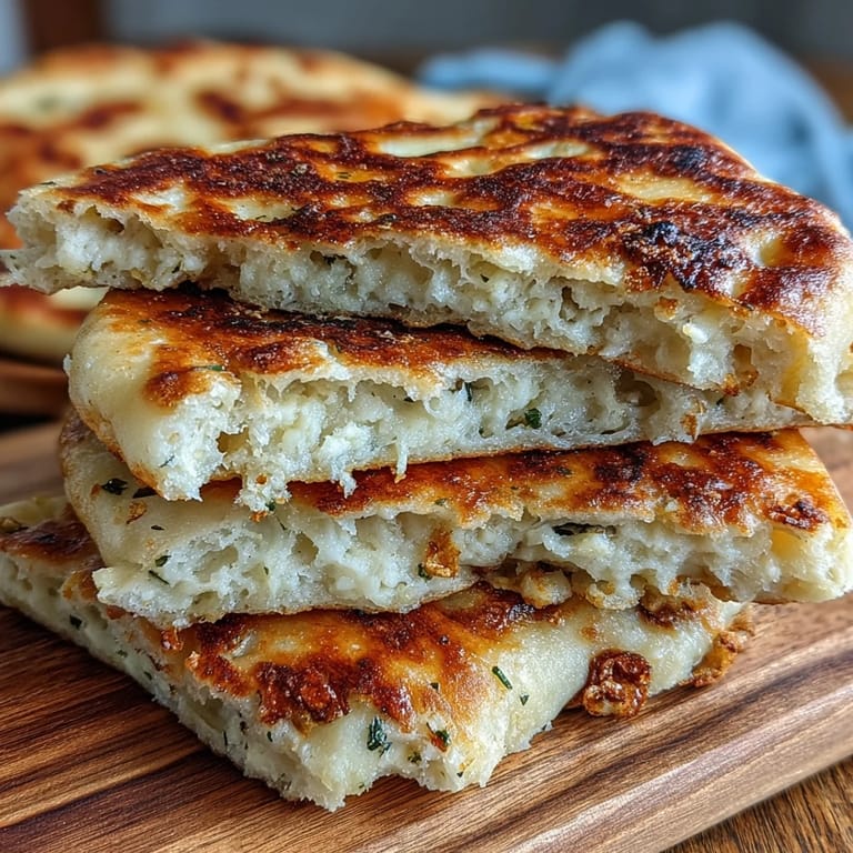 Soft, fluffy The Best Easy Garlic Naan breads stacked and dusted with herbs, perfect for wraps.