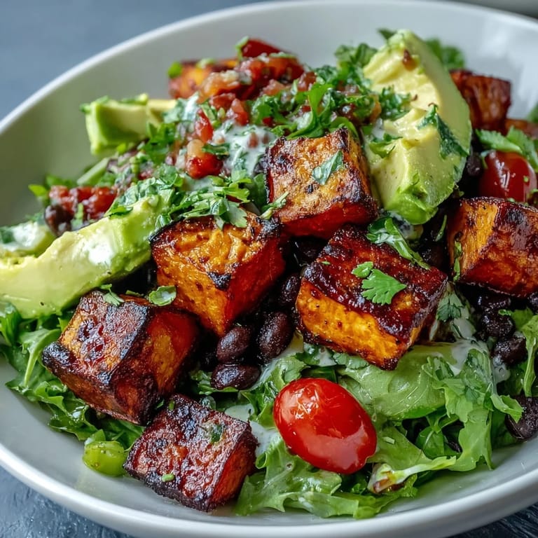 Warm Sweet Potato and Black Bean Bowl garnished with cilantro and lime wedges on a rustic table.