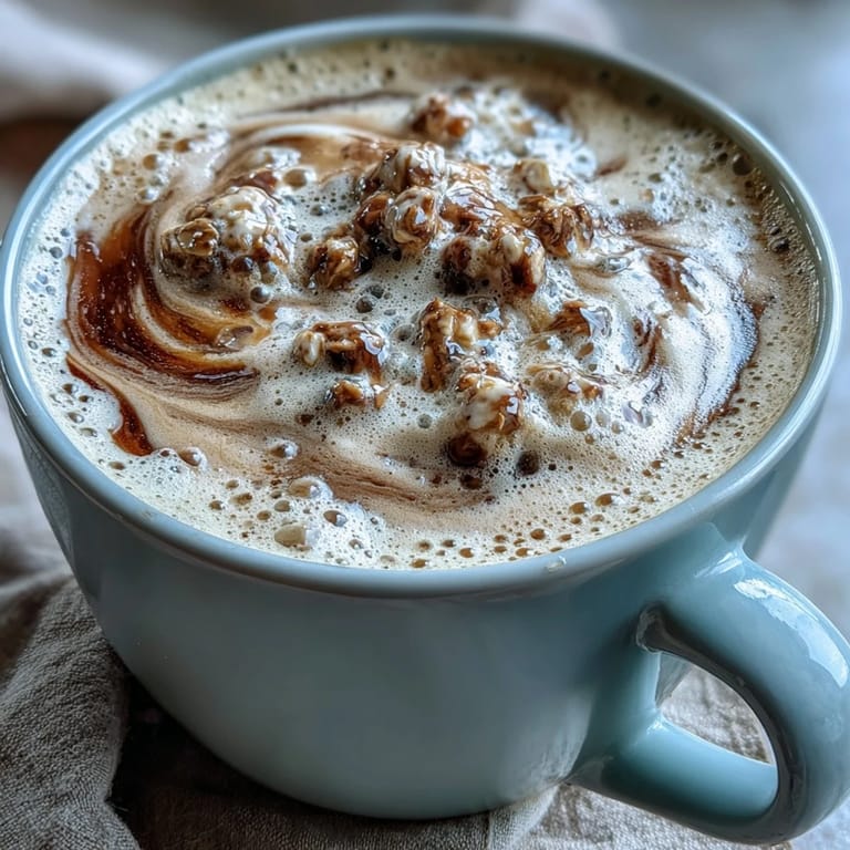 Warm, frothy dandelion tea latte made with roasted dandelion root, oat milk, vanilla, and a touch of cinnamon for a cozy caffeine-free drink.
