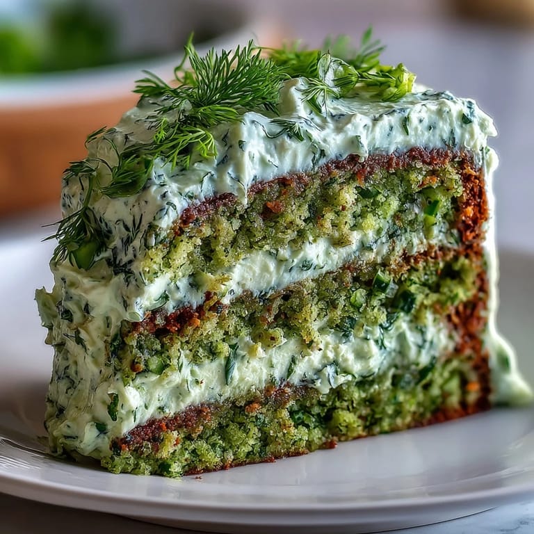 Moist Pickle Cake layers and tangy dill cream frosting, a flavor surprise.