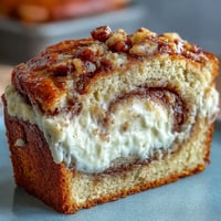 Cream Cheese Cinnamon Swirl Banana Bread cooling on a wire rack with a slice removed.