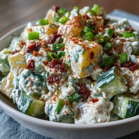 Creamy Juneteenth soul food potato salad with tangy dill pickles, a Southern picnic favorite.