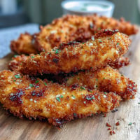 Golden Pickle Brine Chicken Tenders glistening, perfectly fried for a crispy bite.
