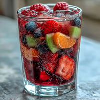 Vibrant iced hibiscus berry tea overflowing with fresh citrus and mint.